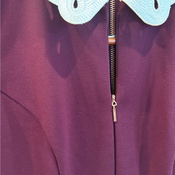 Ted Baker Burgundy Shealah Mini Dress with White Cuff & Collar Accents LIKE NEW - Picture 5 of 11